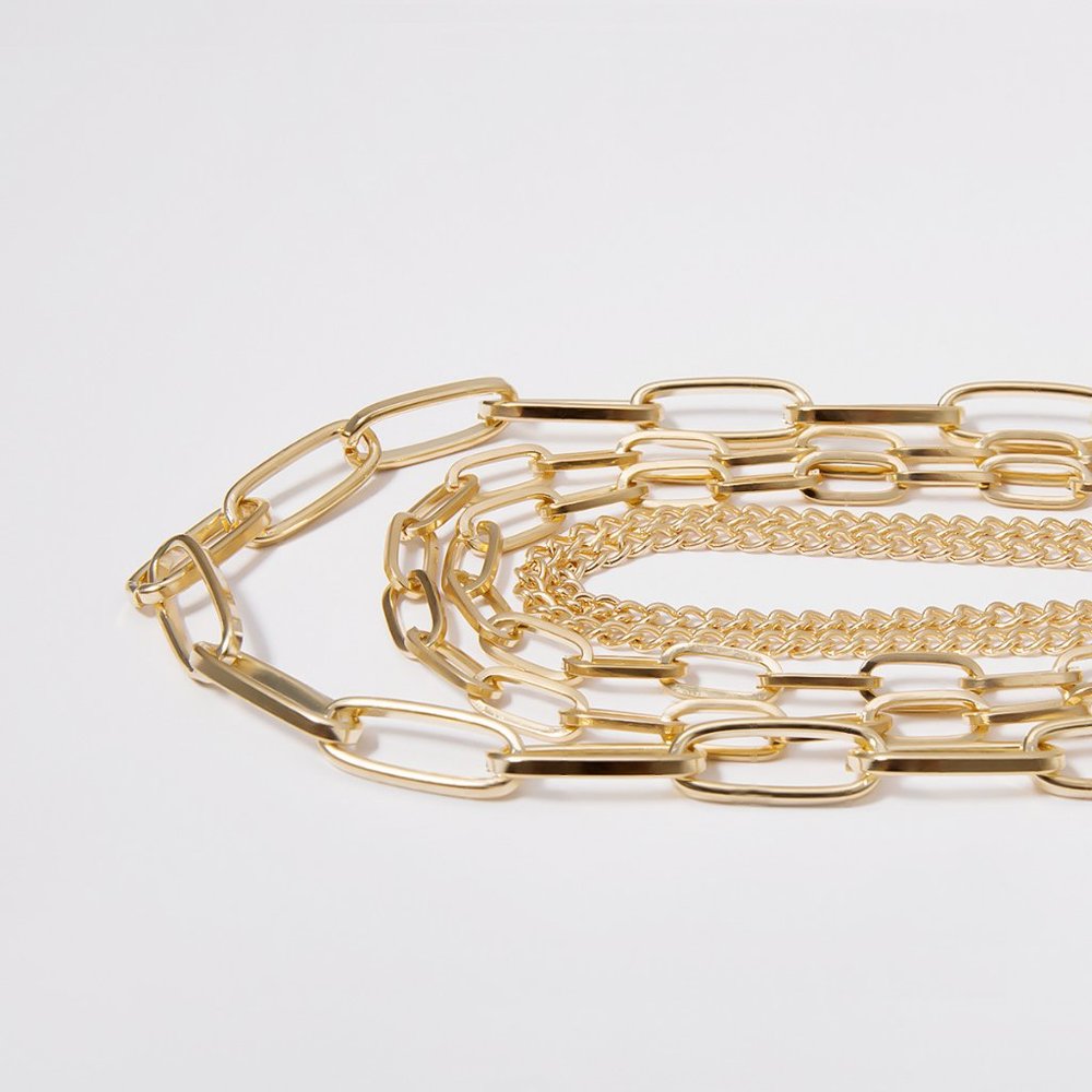 NEW Gold Multi Layer Link Chain Necklace - Picture 6 of 7